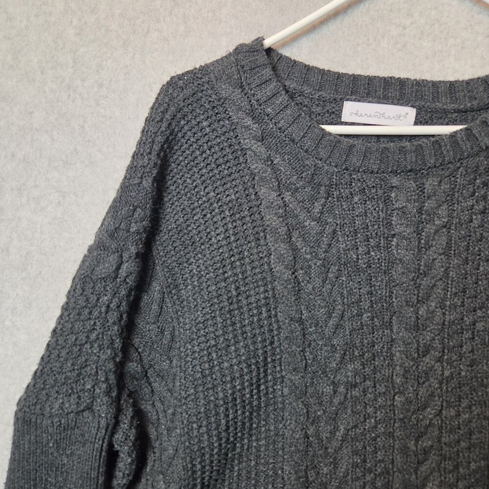 Karen Hart Charcoal Gray Cable Knit LS Drop Shoulder Sweater Women's Large - Picture 4 of 12